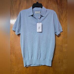 Nwt Collars & Co Mens Premium Cotton Silk Blend Knit Polo Shirt Sweater Med Blue